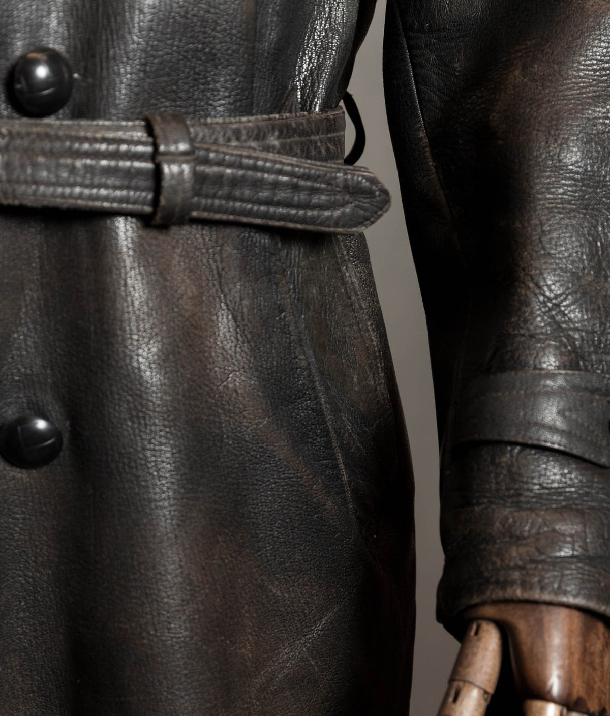 Vintage 1950s Italian Police Motoring Coat, Goatskin, Knitted Wool Collar