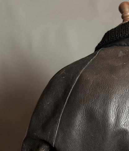 Vintage 1950s Italian Police Motoring Coat, Goatskin, Knitted Wool Collar