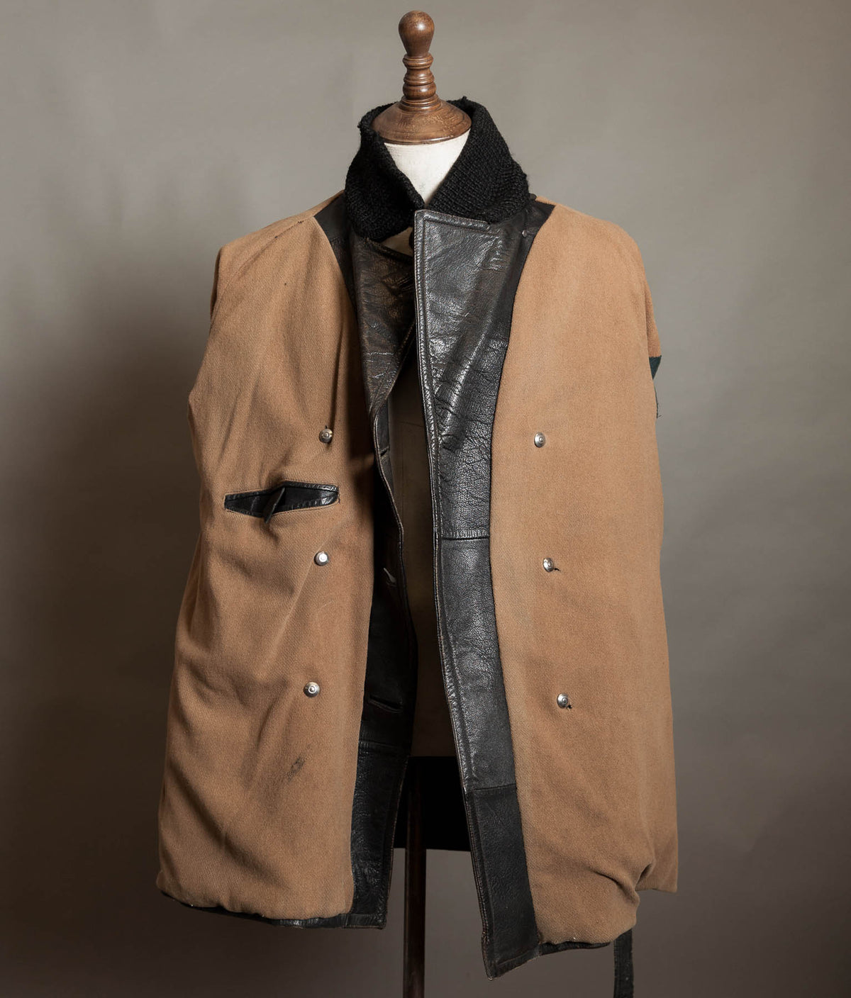 Vintage 1950s Italian Police Motoring Coat, Goatskin, Knitted Wool Collar