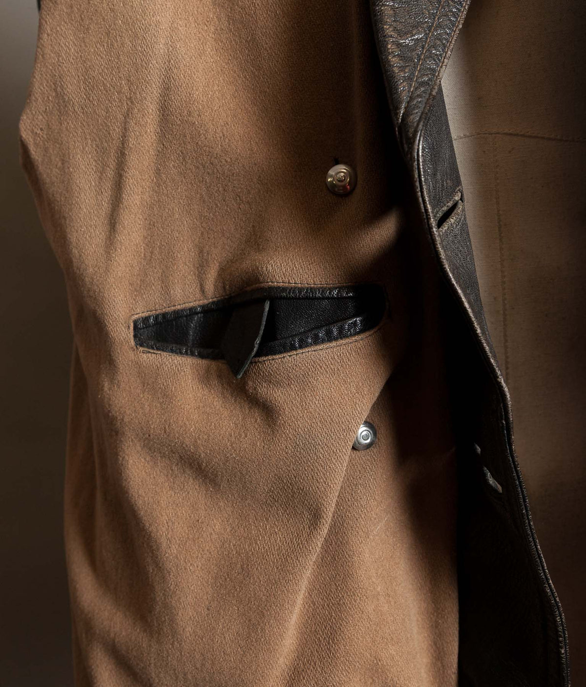 Vintage 1950s Italian Police Motoring Coat, Goatskin, Knitted Wool Collar