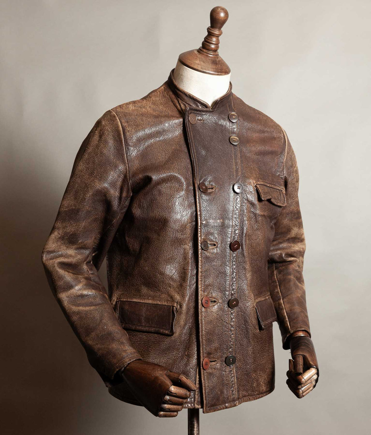 Vintage 1940s–50s Swedish Jofa Leather Work Jacket, Double-Breasted Goatskin
