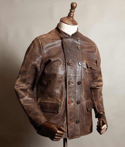 Vintage 1940s–50s Swedish Jofa Leather Work Jacket, Double-Breasted Goatskin