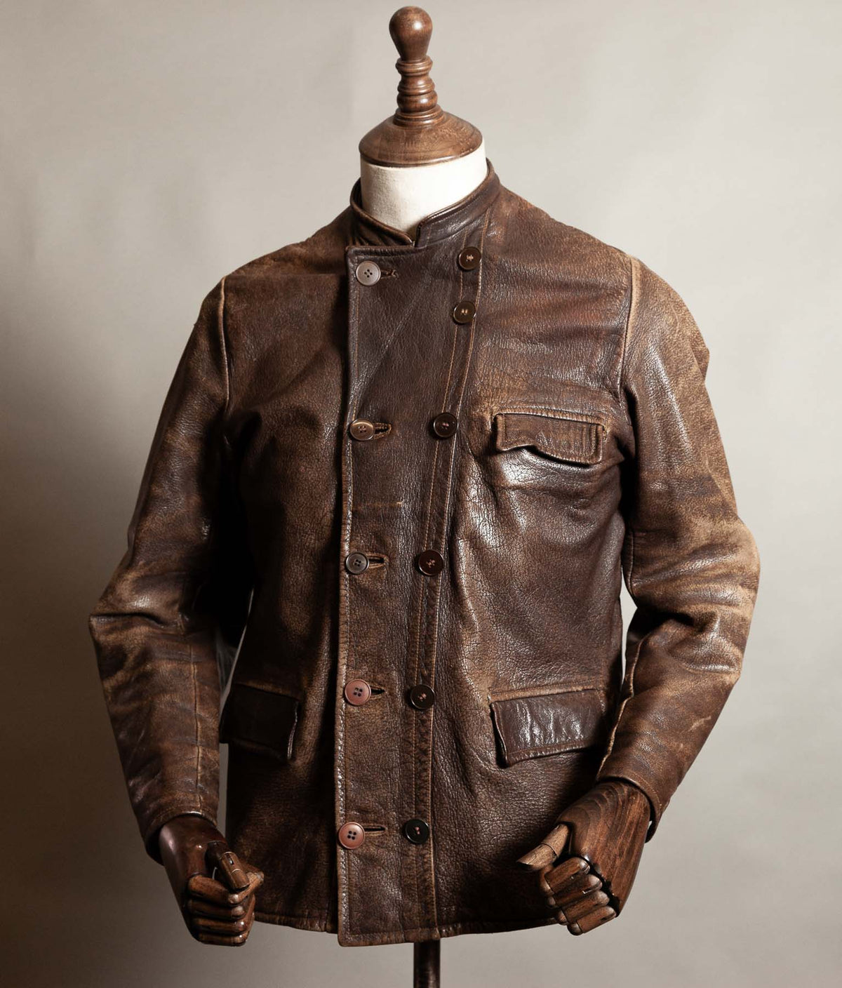 Vintage 1940s–50s Swedish Jofa Leather Work Jacket, Double-Breasted Goatskin
