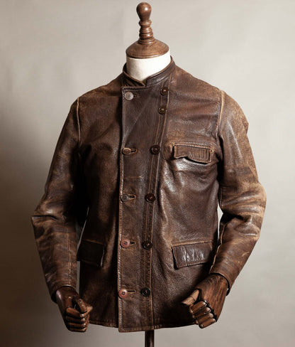 Vintage 1940s–50s Swedish Jofa Leather Work Jacket, Double-Breasted Goatskin