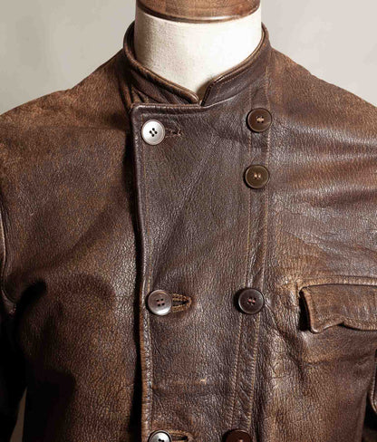 Vintage 1940s–50s Swedish Jofa Leather Work Jacket, Double-Breasted Goatskin