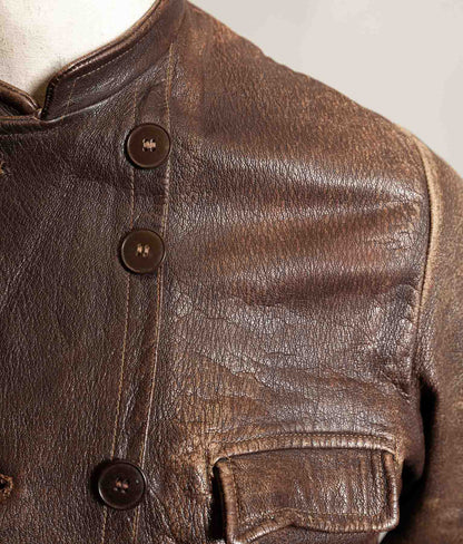 Vintage 1940s–50s Swedish Jofa Leather Work Jacket, Double-Breasted Goatskin