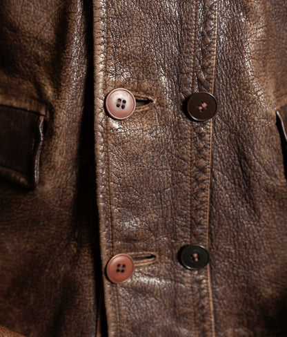 Vintage 1940s–50s Swedish Jofa Leather Work Jacket, Double-Breasted Goatskin