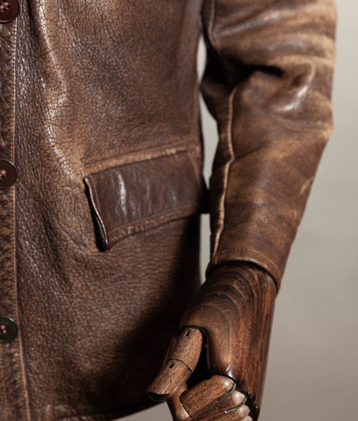 Vintage 1940s–50s Swedish Jofa Leather Work Jacket, Double-Breasted Goatskin