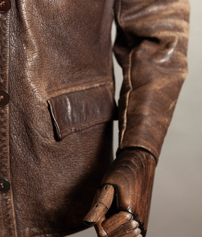 Vintage 1940s–50s Swedish Jofa Leather Work Jacket, Double-Breasted Goatskin
