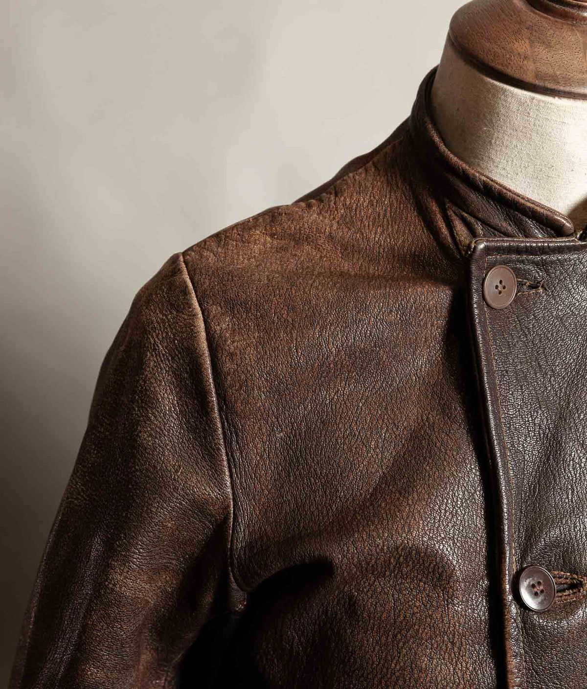 Vintage 1940s–50s Swedish Jofa Leather Work Jacket, Double-Breasted Goatskin