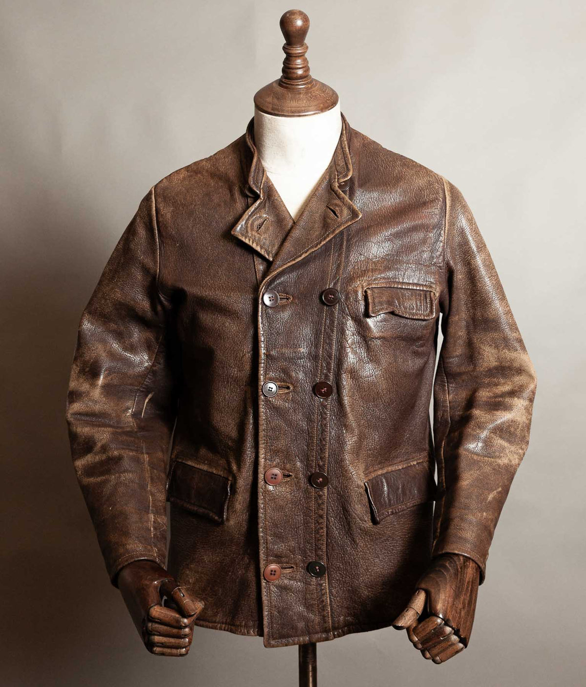 Vintage 1940s–50s Swedish Jofa Leather Work Jacket, Double-Breasted Goatskin