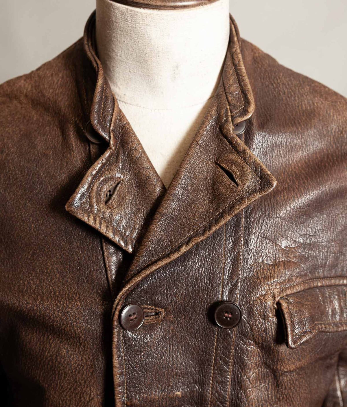 Vintage 1940s–50s Swedish Jofa Leather Work Jacket, Double-Breasted Goatskin