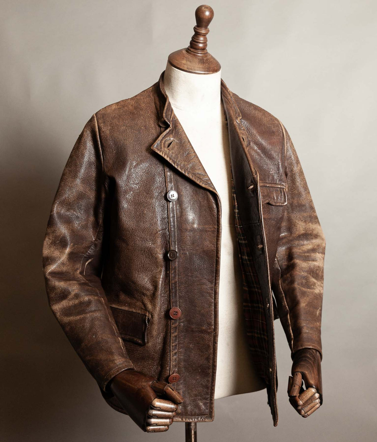 Vintage 1940s–50s Swedish Jofa Leather Work Jacket, Double-Breasted Goatskin