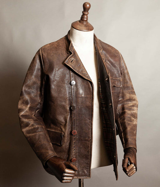 Vintage 1940s–50s Swedish Jofa Leather Work Jacket, Double-Breasted Goatskin
