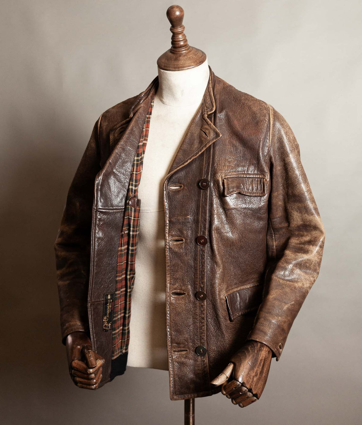 Vintage 1940s–50s Swedish Jofa Leather Work Jacket, Double-Breasted Goatskin