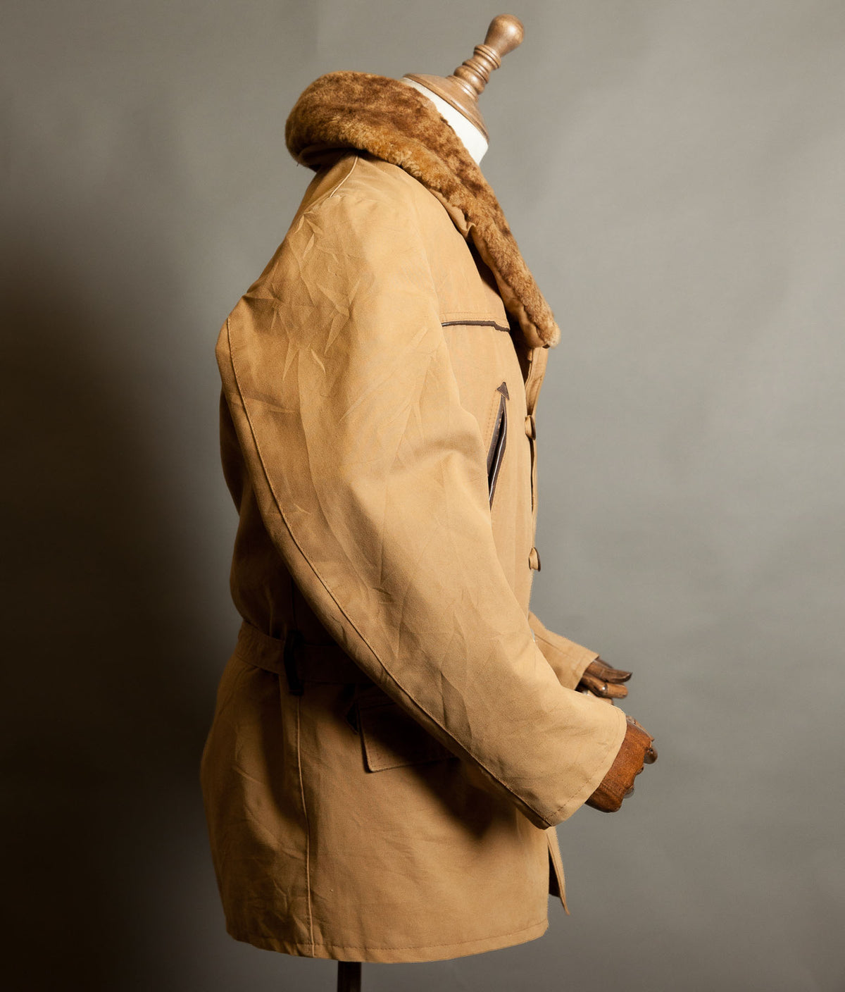 Vintage 1950s French Canadienne Mackinaw Coat, Canvas with Mouton Collar