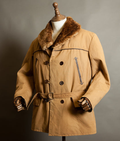 Vintage 1950s French Canadienne Mackinaw Coat, Canvas with Mouton Collar