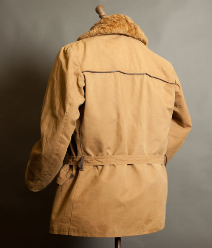 Vintage 1950s French Canadienne Mackinaw Coat, Canvas with Mouton Collar