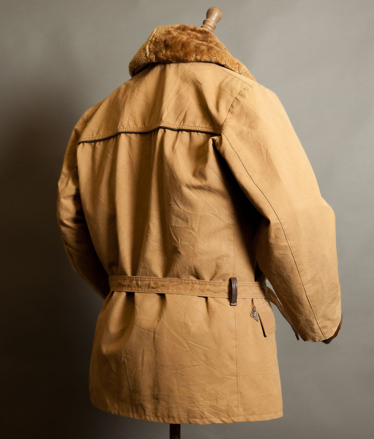 Vintage 1950s French Canadienne Mackinaw Coat, Canvas with Mouton Collar