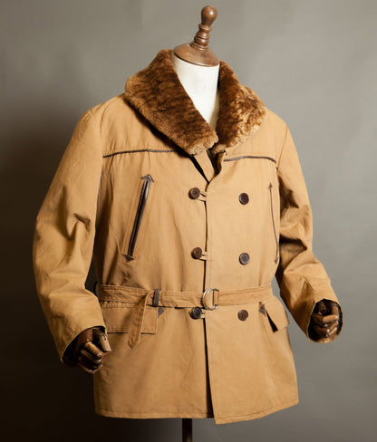 Vintage 1950s French Canadienne Mackinaw Coat, Canvas with Mouton Collar