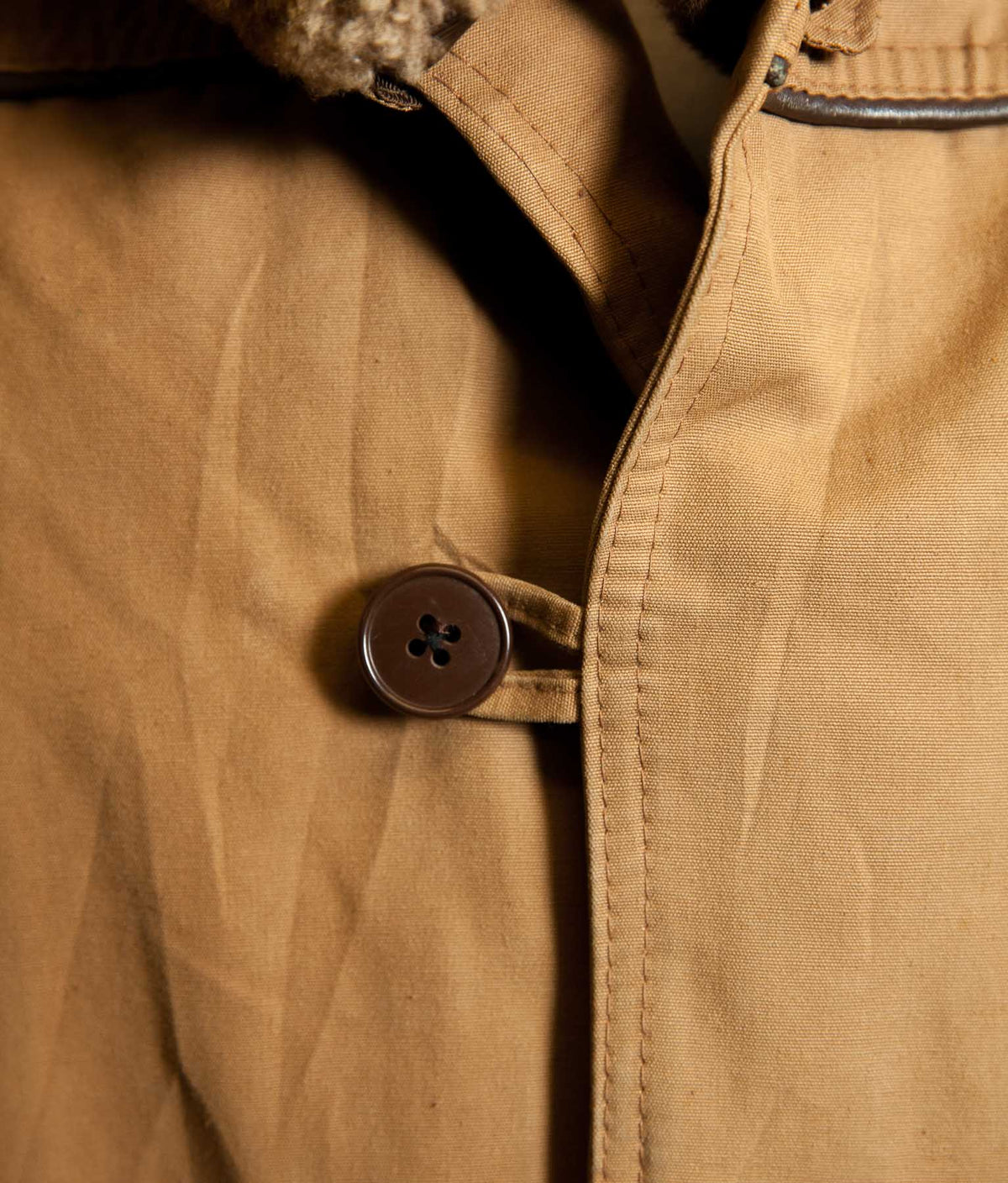 Vintage 1950s French Canadienne Mackinaw Coat, Canvas with Mouton Collar