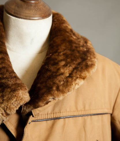 Vintage 1950s French Canadienne Mackinaw Coat, Canvas with Mouton Collar