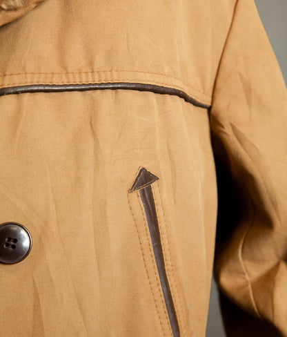 Vintage 1950s French Canadienne Mackinaw Coat, Canvas with Mouton Collar