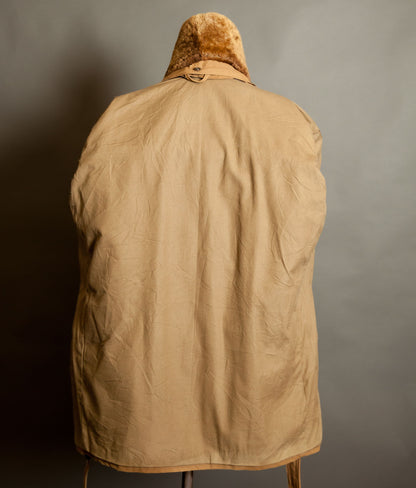 Vintage 1950s French Canadienne Mackinaw Coat, Canvas with Mouton Collar