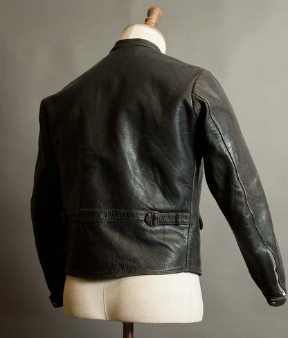 Vintage 1950s Goatskin Leather Motorcycle Jacket, Band Collar, Grey Riri Zips