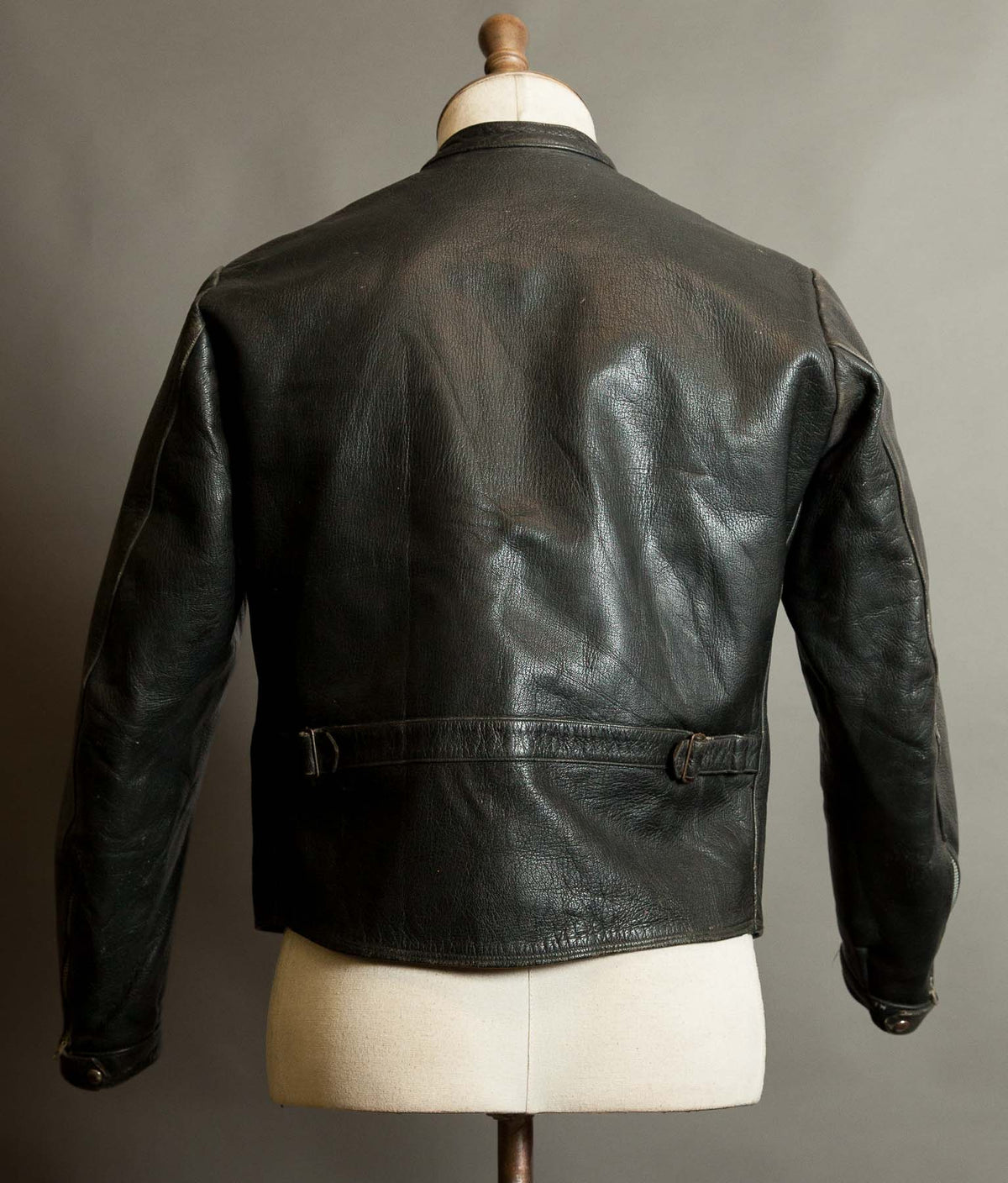 Vintage 1950s Goatskin Leather Motorcycle Jacket, Band Collar, Grey Riri Zips
