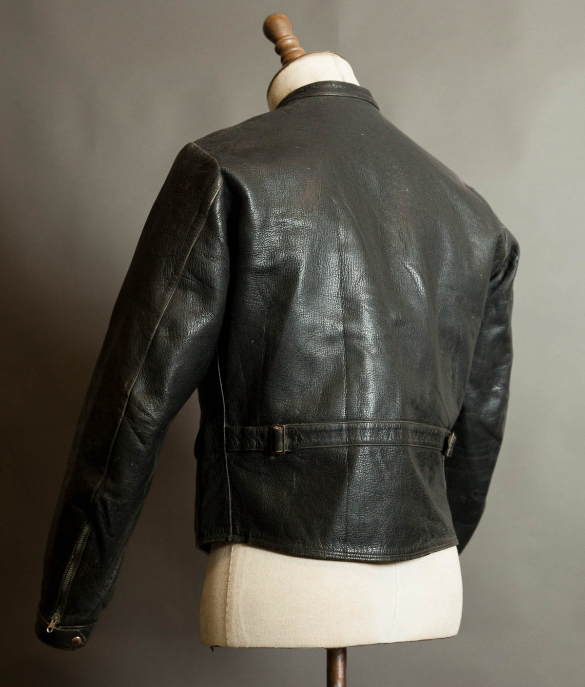 Vintage 1950s Goatskin Leather Motorcycle Jacket, Band Collar, Grey Riri Zips