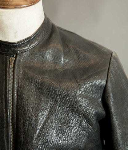 Vintage 1950s Goatskin Leather Motorcycle Jacket, Band Collar, Grey Riri Zips