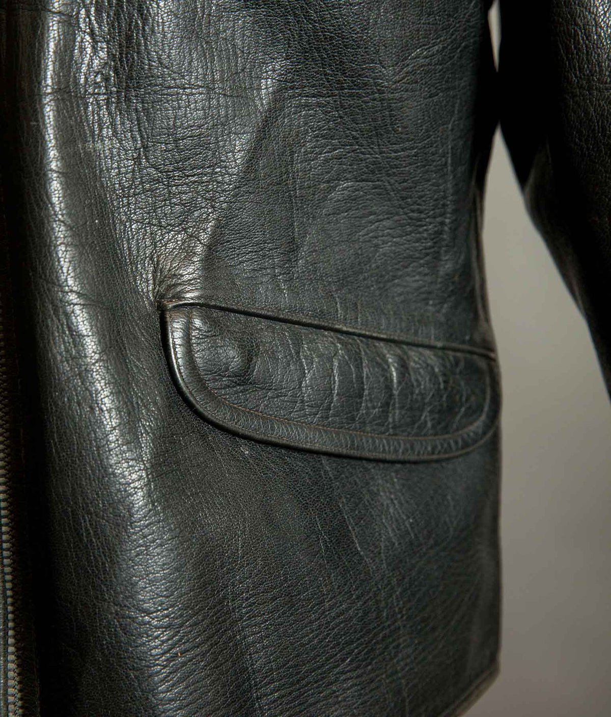 Vintage 1950s Goatskin Leather Motorcycle Jacket, Band Collar, Grey Riri Zips