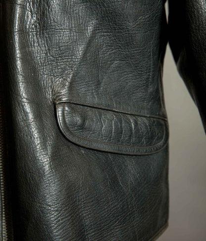Vintage 1950s Goatskin Leather Motorcycle Jacket, Band Collar, Grey Riri Zips