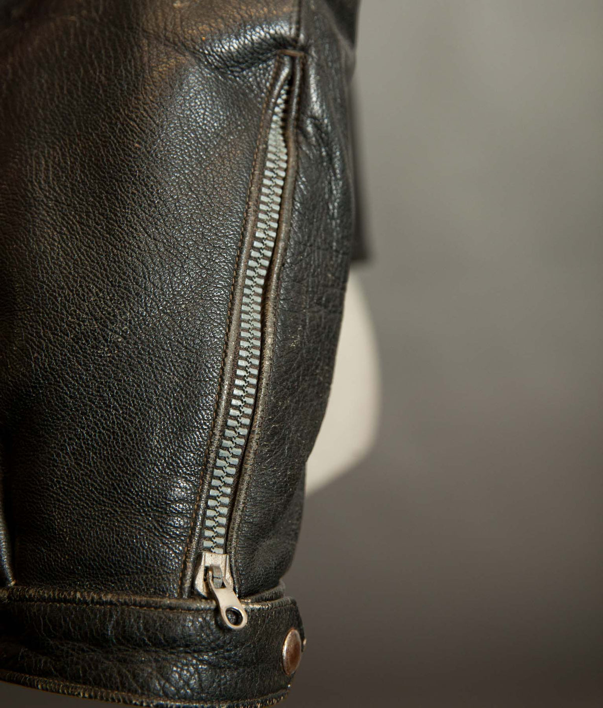 Vintage 1950s Goatskin Leather Motorcycle Jacket, Band Collar, Grey Riri Zips