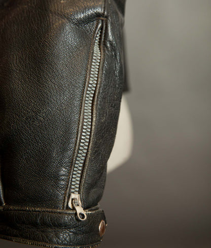 Vintage 1950s Goatskin Leather Motorcycle Jacket, Band Collar, Grey Riri Zips