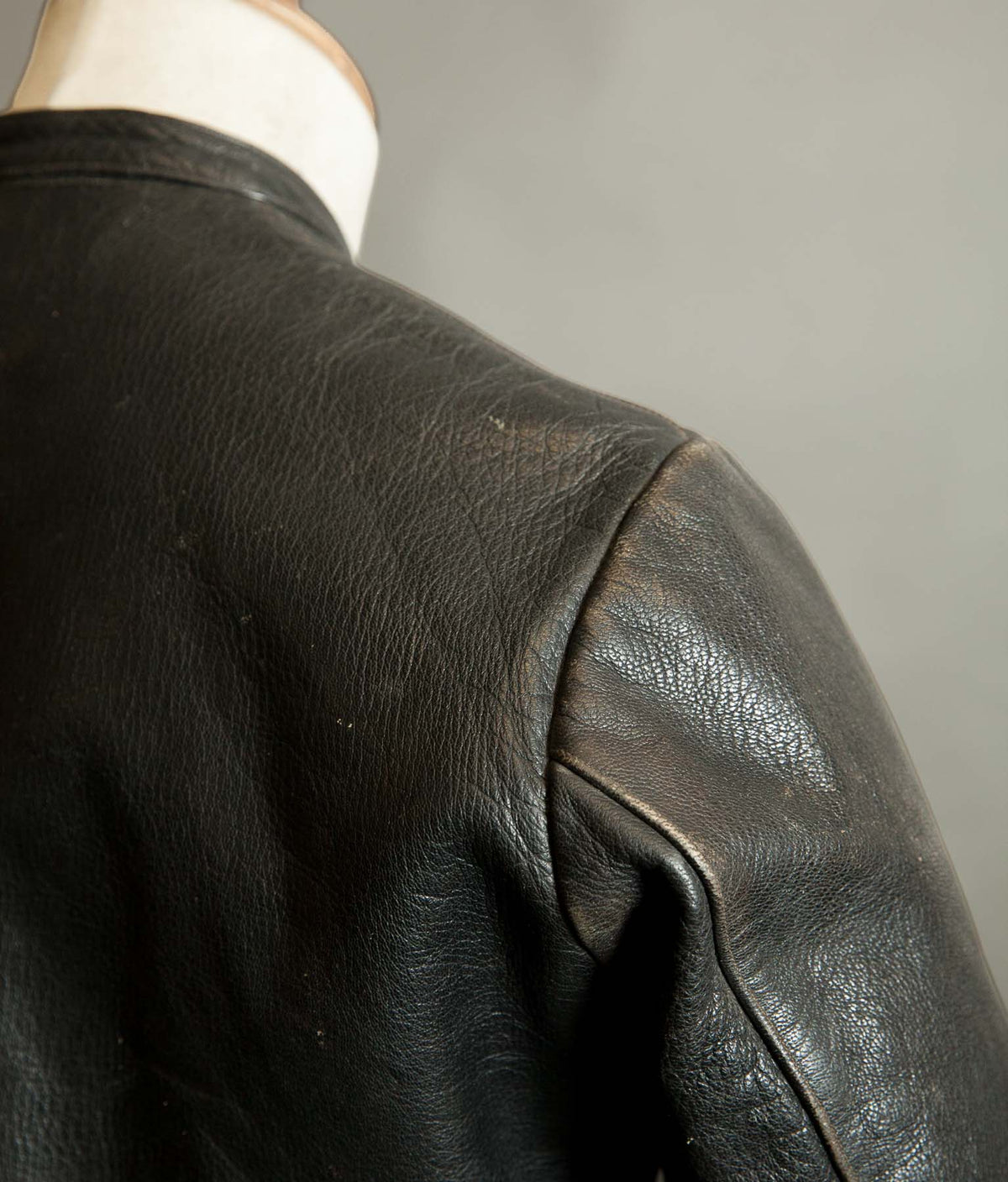 Vintage 1950s Goatskin Leather Motorcycle Jacket, Band Collar, Grey Riri Zips