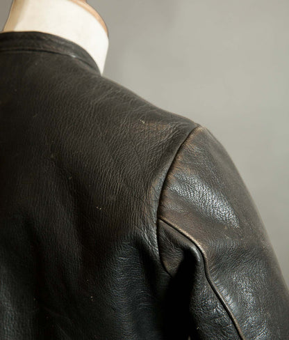 Vintage 1950s Goatskin Leather Motorcycle Jacket, Band Collar, Grey Riri Zips