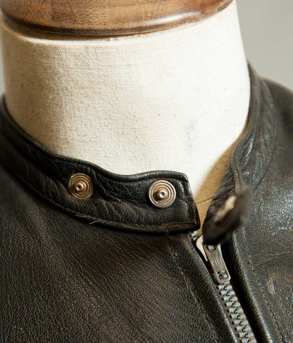 Vintage 1950s Goatskin Leather Motorcycle Jacket, Band Collar, Grey Riri Zips
