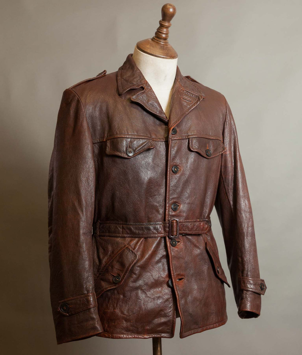 Vintage 1940s-50s Swedish Goatskin Leather Jacket, Belted, Äkta Getskinn