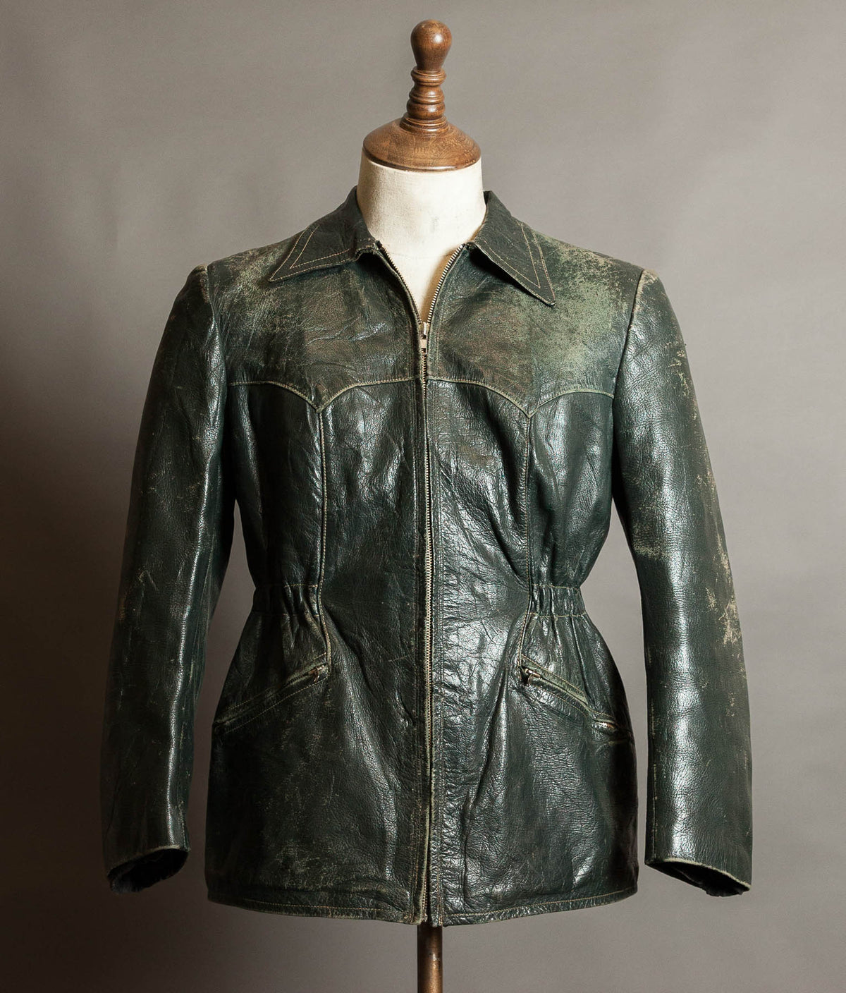 Vintage 1940s German Goatskin Leather Jacket, Western Yokes, MEWA Zips