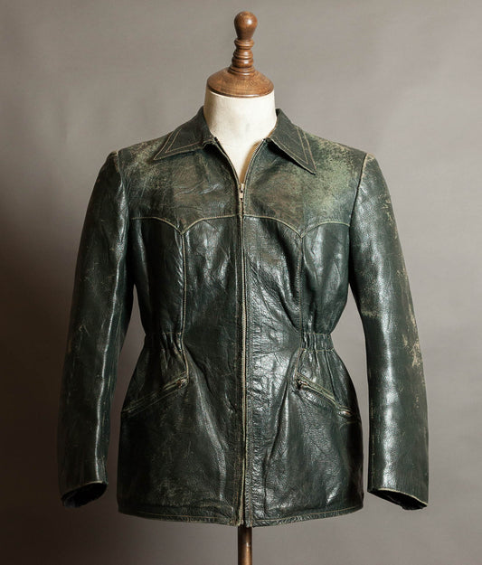 Vintage 1940s German Goatskin Leather Jacket, Western Yokes, MEWA Zips