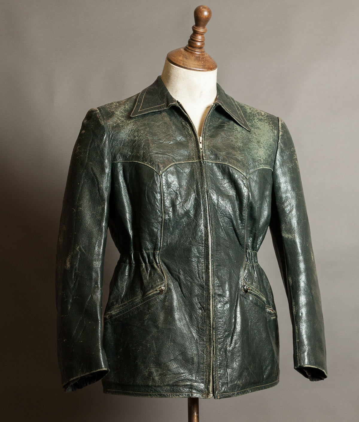 Vintage 1940s German Goatskin Leather Jacket, Western Yokes, MEWA Zips