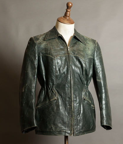 Vintage 1940s German Goatskin Leather Jacket, Western Yokes, MEWA Zips