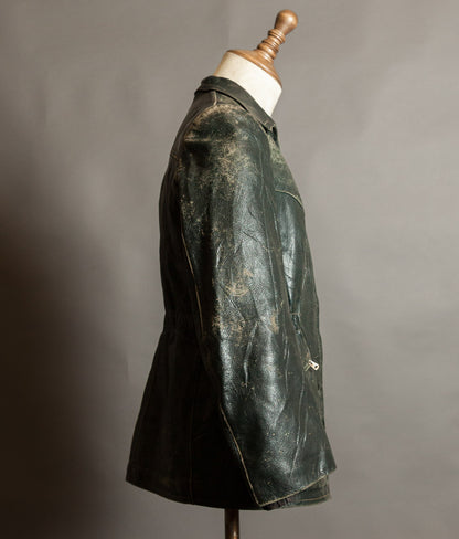 Vintage 1940s German Goatskin Leather Jacket, Western Yokes, MEWA Zips