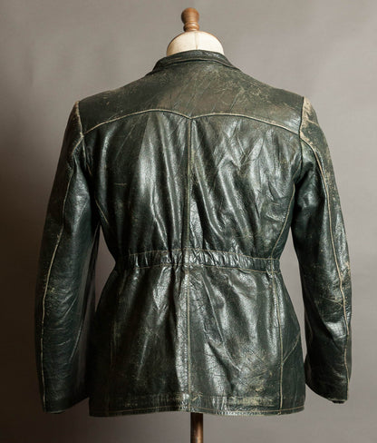 Vintage 1940s German Goatskin Leather Jacket, Western Yokes, MEWA Zips