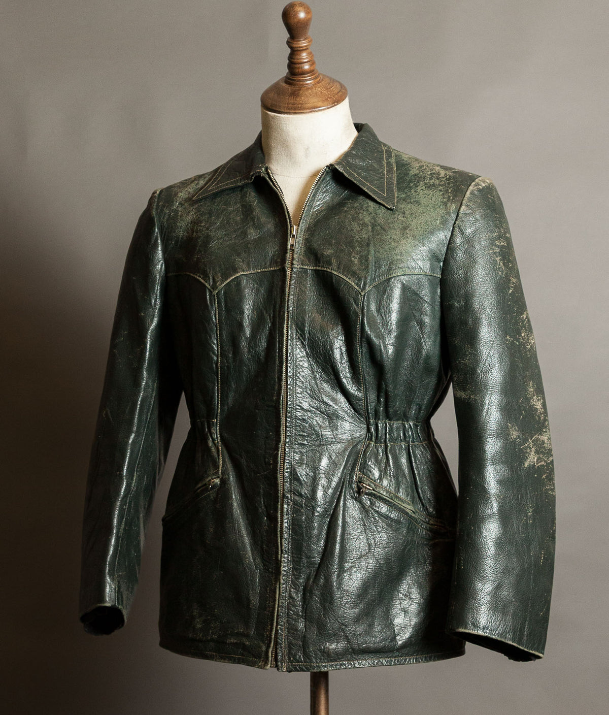 Vintage 1940s German Goatskin Leather Jacket, Western Yokes, MEWA Zips