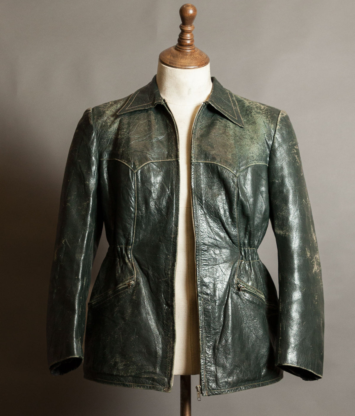 Vintage 1940s German Goatskin Leather Jacket, Western Yokes, MEWA Zips