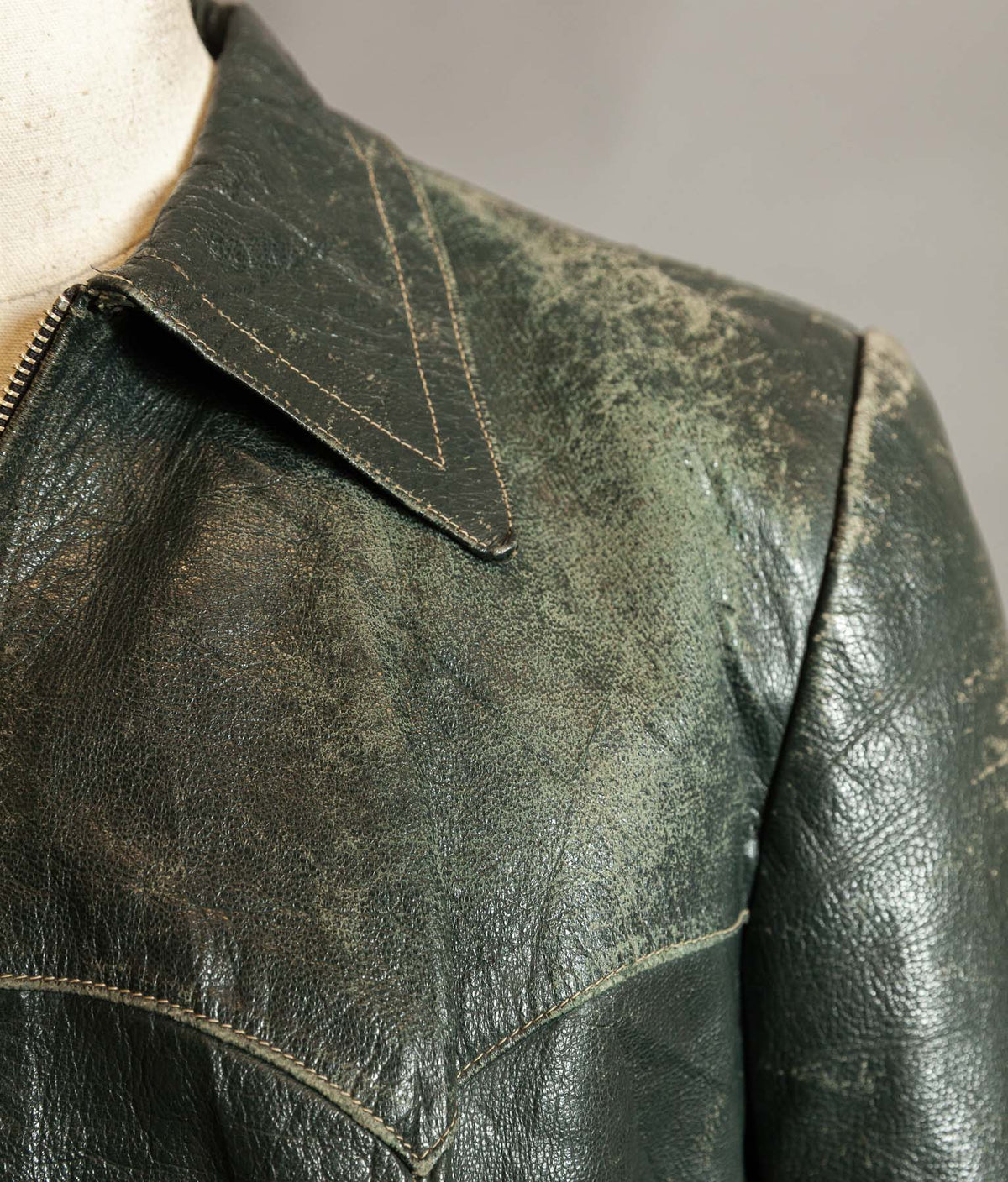 Vintage 1940s German Goatskin Leather Jacket, Western Yokes, MEWA Zips