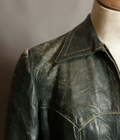 Vintage 1940s German Goatskin Leather Jacket, Western Yokes, MEWA Zips